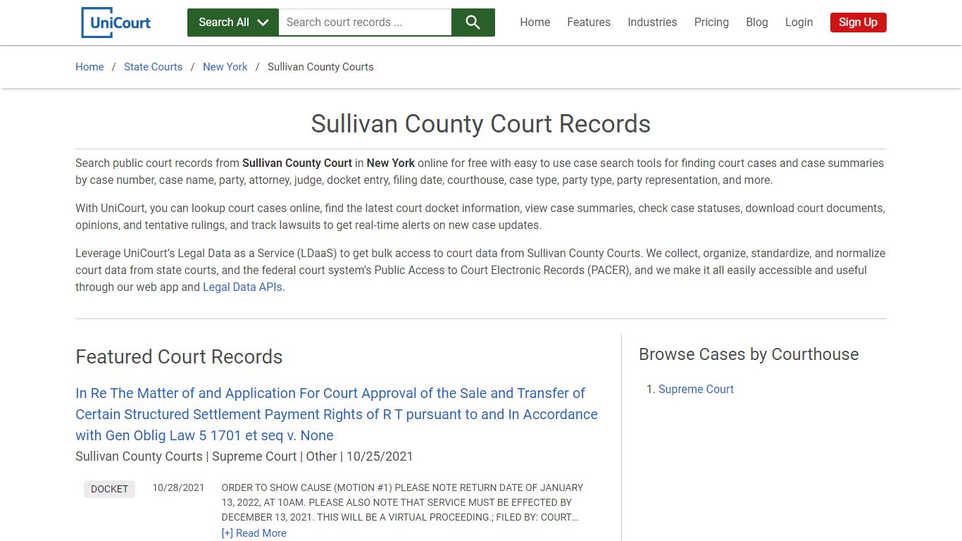 Sullivan County Court Records | New York | UniCourt